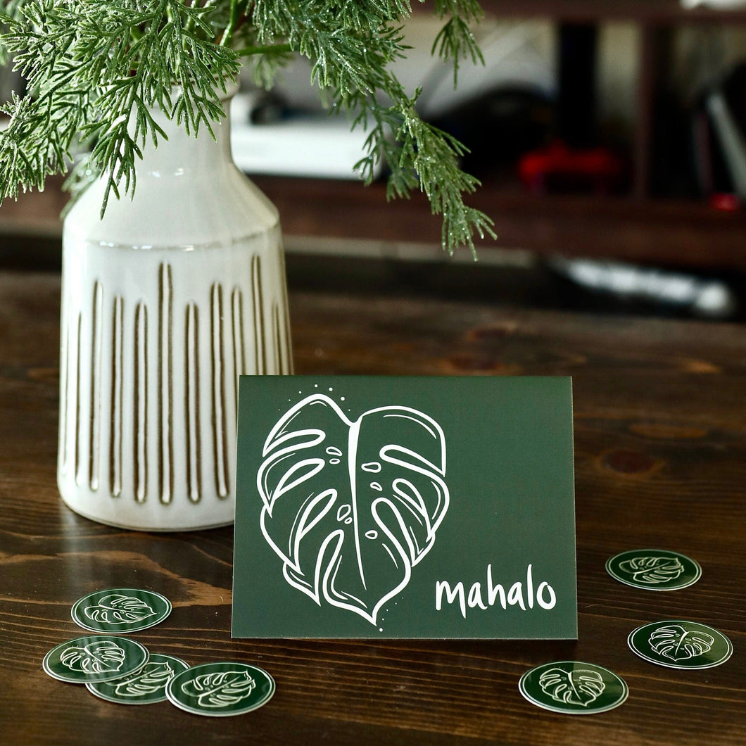 Mahalo Monstera | Thank You | Single Note Card | Blank Inside